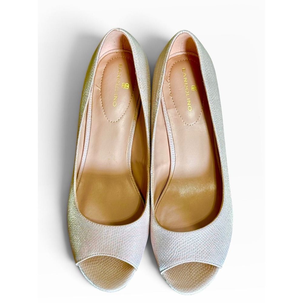Bandolino Womens Nuri Peep Toe Wedge Espadrille Heels Blush Pink Shimmer Size 9